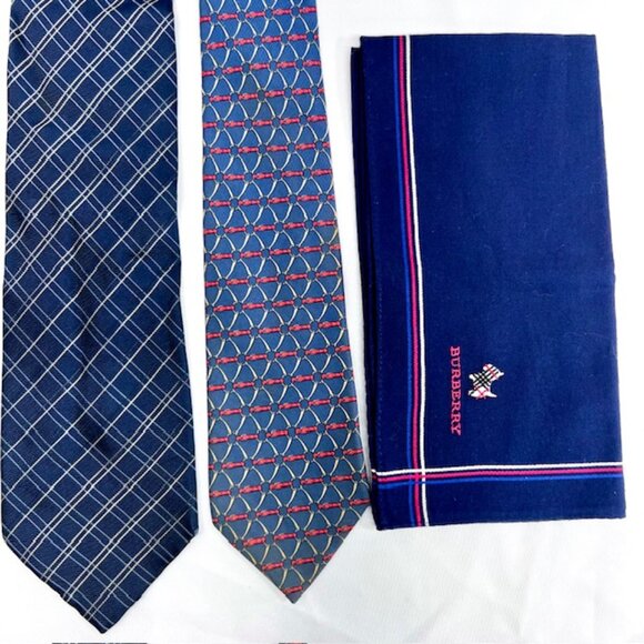 Set 2 Neckties: Hermès Geometric &  Mario Valentino +1 Burberry Handkerchief(51) - Picture 3 of 16